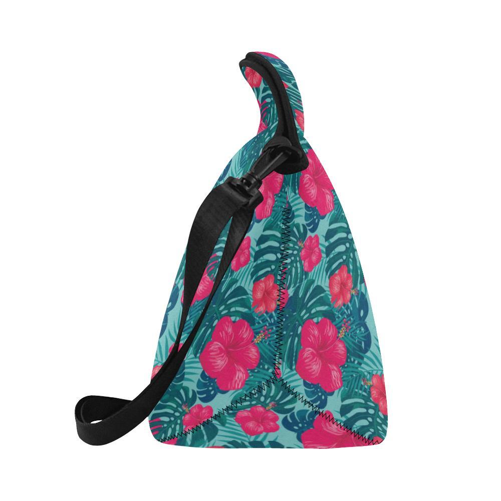 Red Hibiscus Pattern Print Design HB017 Neoprene Lunch Bag-JorJune