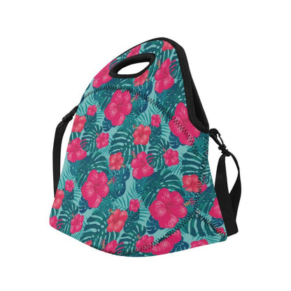 Red Hibiscus Pattern Print Design HB017 Neoprene Lunch Bag-JorJune
