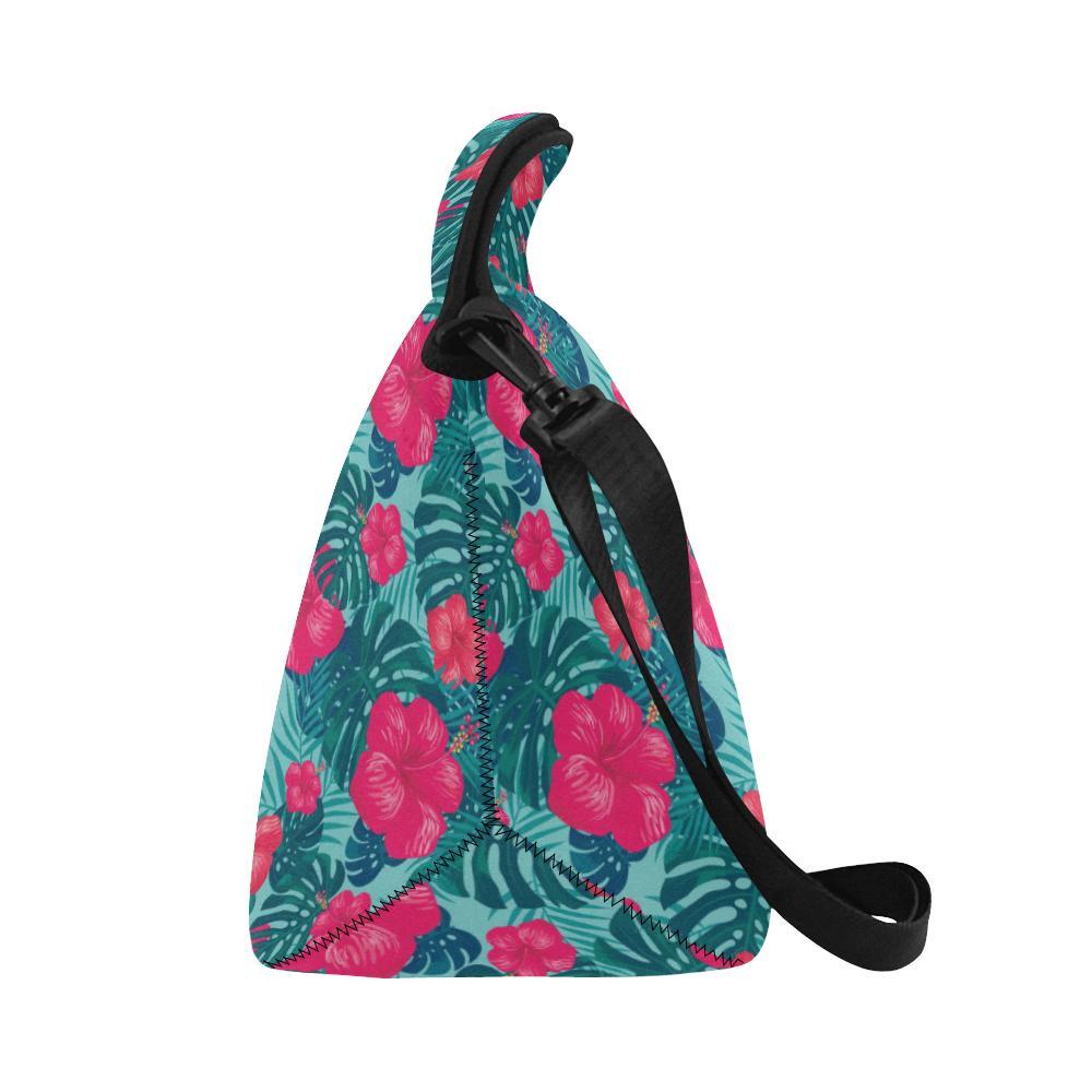 Red Hibiscus Pattern Print Design HB017 Neoprene Lunch Bag-JorJune