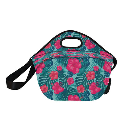 Red Hibiscus Pattern Print Design HB017 Neoprene Lunch Bag-JorJune