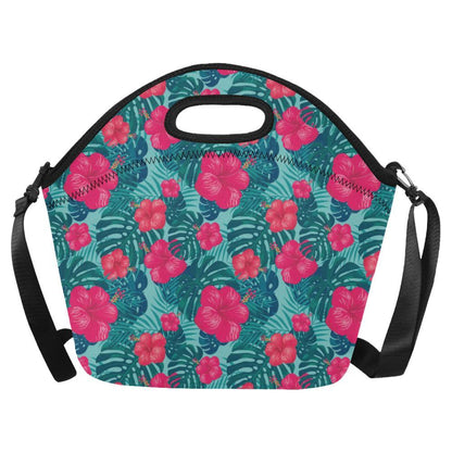 Red Hibiscus Pattern Print Design HB017 Neoprene Lunch Bag-JorJune