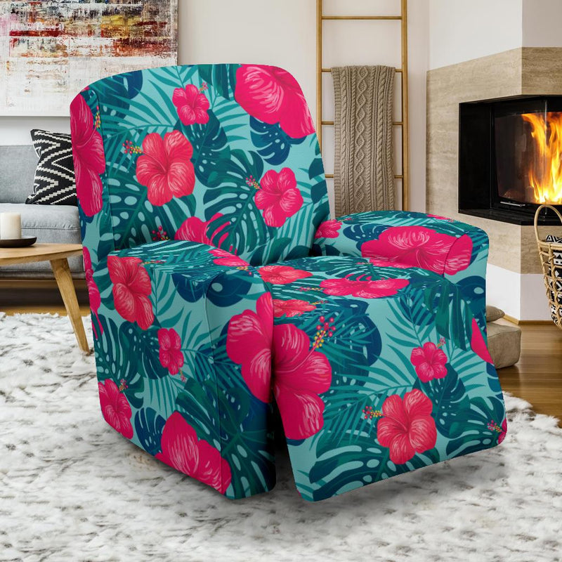 Red Hibiscus Pattern Print Design HB017 Recliner Slipcover-JORJUNE.COM