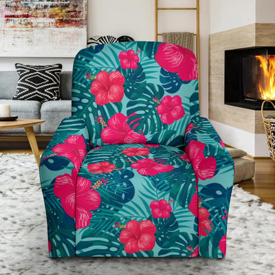 Red Hibiscus Pattern Print Design HB017 Recliner Slipcover-JORJUNE.COM