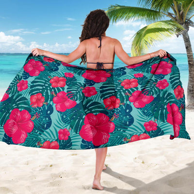 Red Hibiscus Pattern Print Design HB017 Sarong Pareo Wrap-JORJUNE.COM