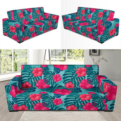 Red Hibiscus Pattern Print Design HB017 Sofa Slipcover-JORJUNE.COM