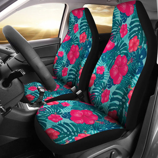 Red Hibiscus Pattern Print Design HB017 Universal Fit Car Seat Covers-JorJune