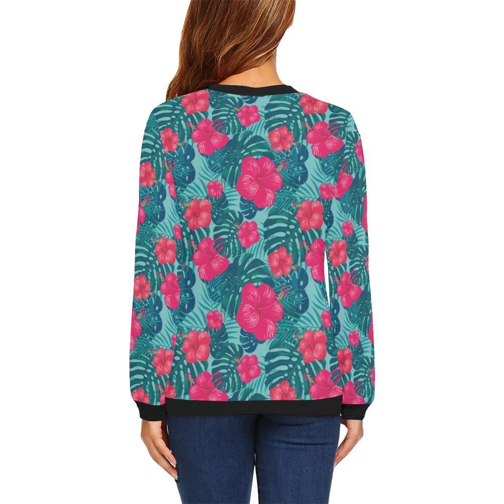 Red Hibiscus Pattern Print Design HB017 Women Long Sleeve Sweatshirt-JorJune