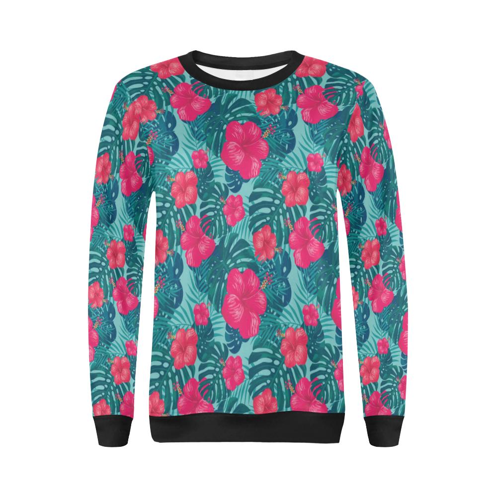Red Hibiscus Pattern Print Design HB017 Women Long Sleeve Sweatshirt-JorJune