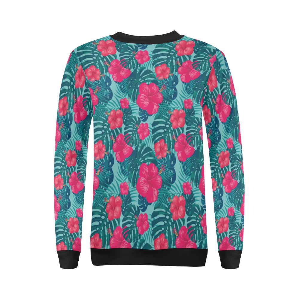 Red Hibiscus Pattern Print Design HB017 Women Long Sleeve Sweatshirt-JorJune