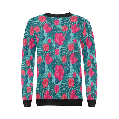 Red Hibiscus Pattern Print Design HB017 Women Long Sleeve Sweatshirt-JorJune
