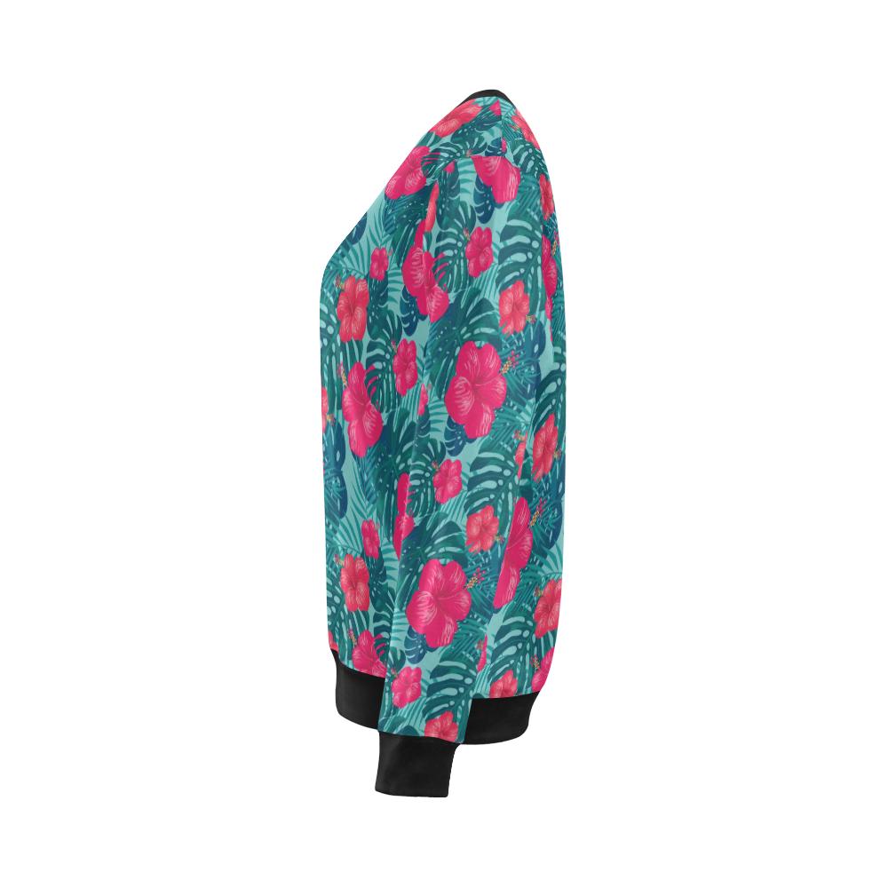 Red Hibiscus Pattern Print Design HB017 Women Long Sleeve Sweatshirt-JorJune