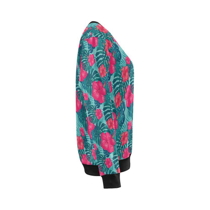 Red Hibiscus Pattern Print Design HB017 Women Long Sleeve Sweatshirt-JorJune
