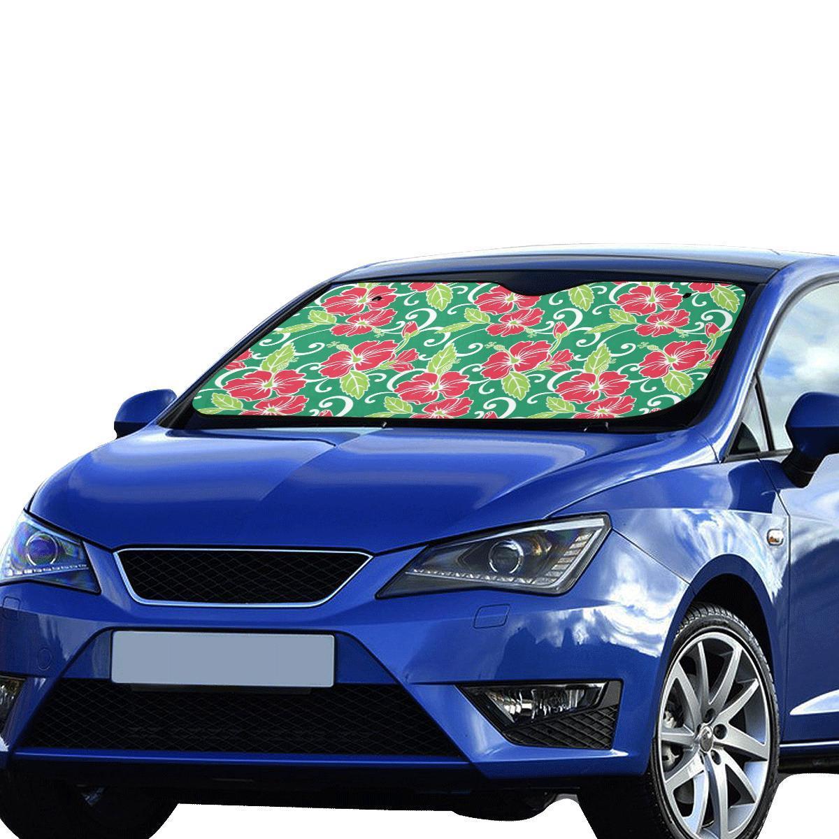 Red Hibiscus Pattern Print Design HB019 Car Sun Shade-JorJune