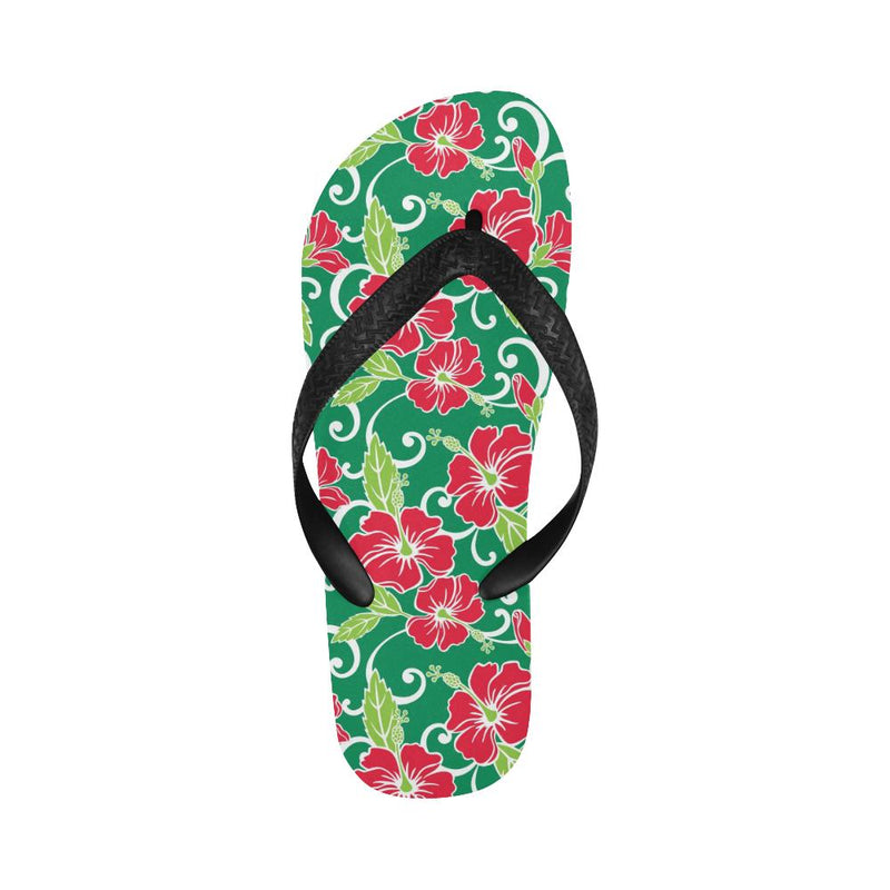 Red Hibiscus Pattern Print Design HB019 Flip Flops-JorJune