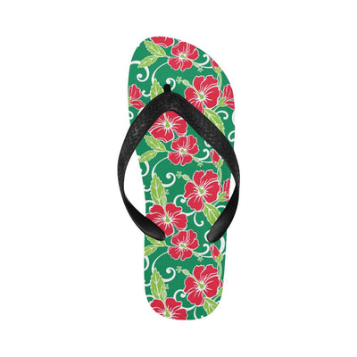 Red Hibiscus Pattern Print Design HB019 Flip Flops-JorJune