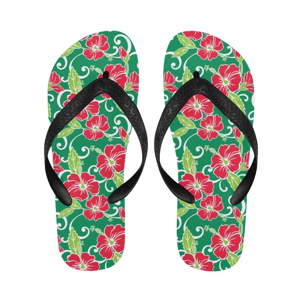 Red Hibiscus Pattern Print Design HB019 Flip Flops-JorJune