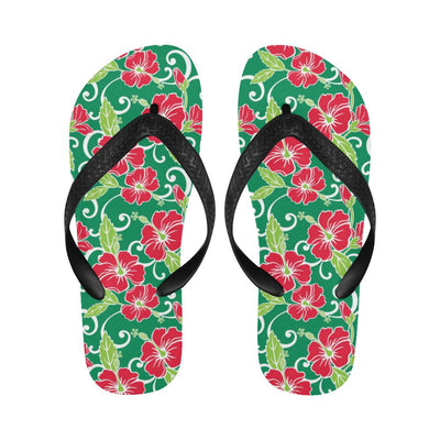 Red Hibiscus Pattern Print Design HB019 Flip Flops-JorJune