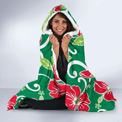 Red Hibiscus Pattern Print Design HB019 Hooded Blanket-JORJUNE.COM