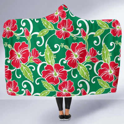 Red Hibiscus Pattern Print Design HB019 Hooded Blanket-JORJUNE.COM