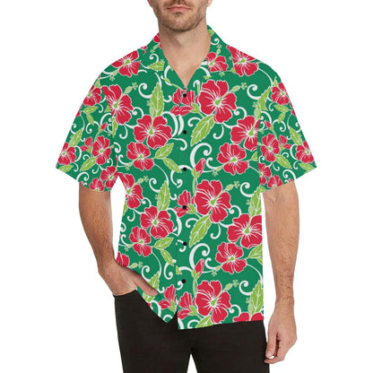Red Hibiscus Pattern Print Design HB019 Men Hawaiian Shirt-JorJune