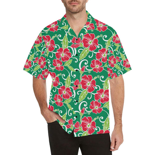 Red Hibiscus Pattern Print Design HB019 Men Hawaiian Shirt-JorJune