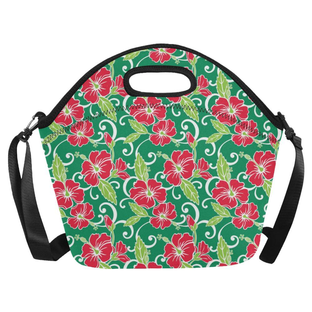 Red Hibiscus Pattern Print Design HB019 Neoprene Lunch Bag-JorJune