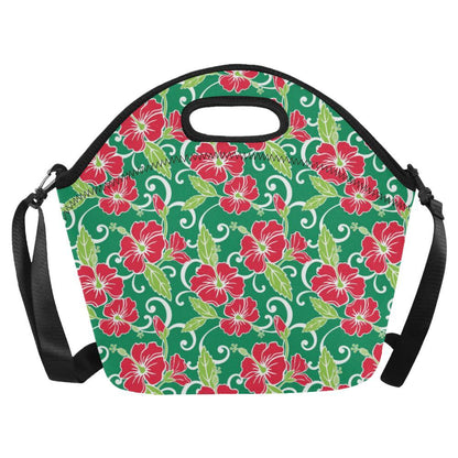 Red Hibiscus Pattern Print Design HB019 Neoprene Lunch Bag-JorJune