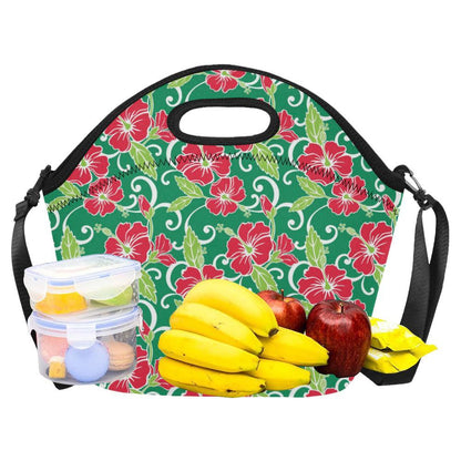 Red Hibiscus Pattern Print Design HB019 Neoprene Lunch Bag-JorJune