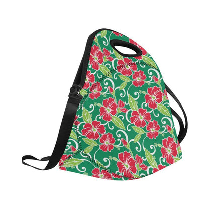 Red Hibiscus Pattern Print Design HB019 Neoprene Lunch Bag-JorJune