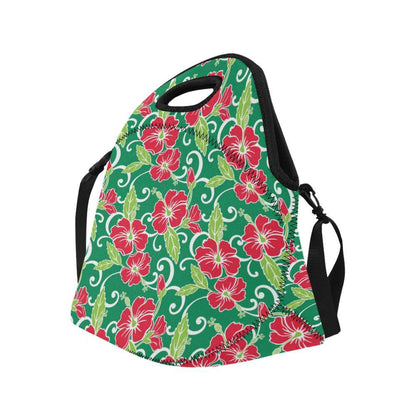 Red Hibiscus Pattern Print Design HB019 Neoprene Lunch Bag-JorJune