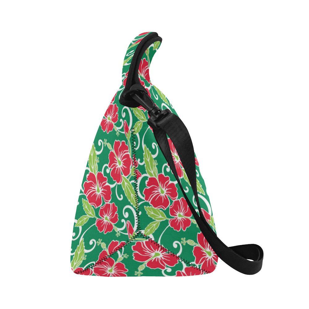 Red Hibiscus Pattern Print Design HB019 Neoprene Lunch Bag-JorJune