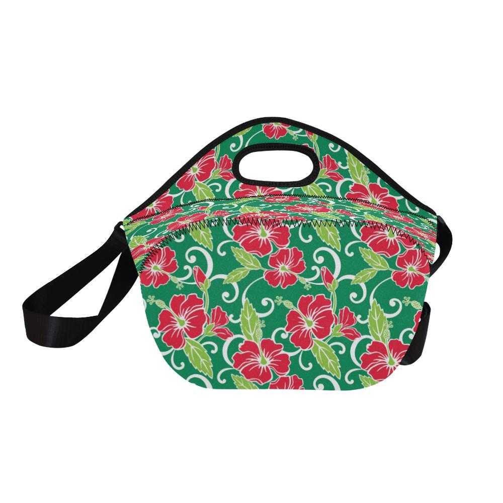 Red Hibiscus Pattern Print Design HB019 Neoprene Lunch Bag-JorJune