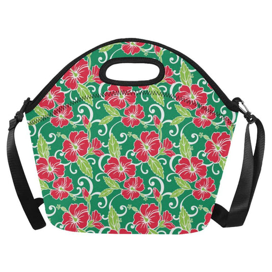 Red Hibiscus Pattern Print Design HB019 Neoprene Lunch Bag-JorJune