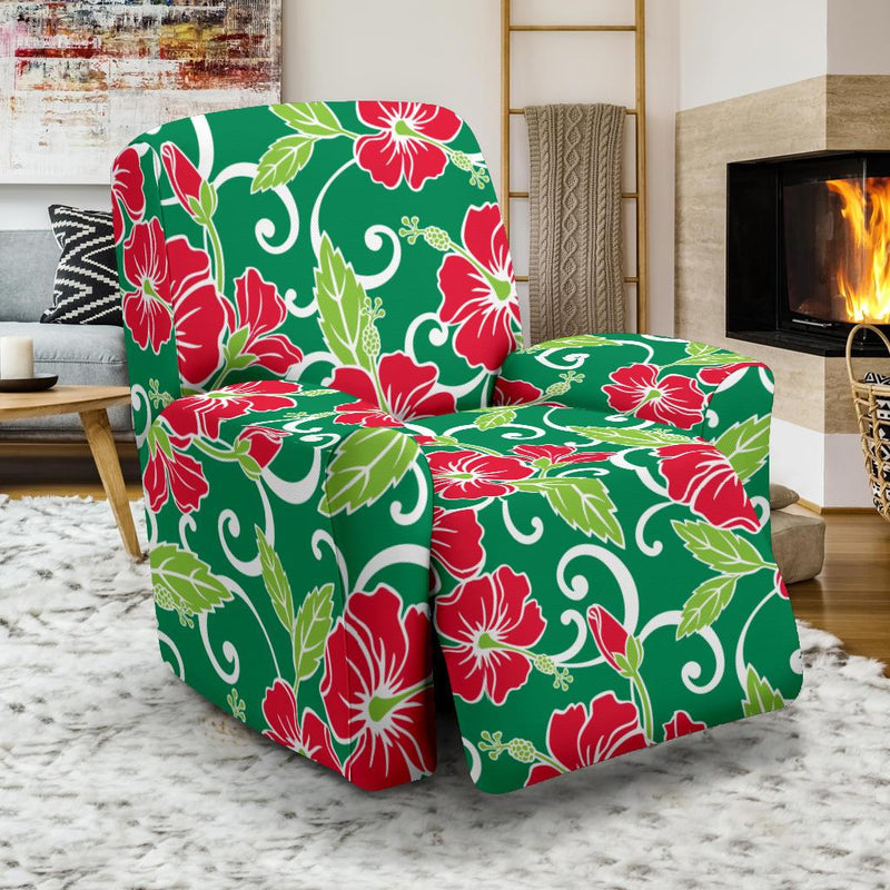 Red Hibiscus Pattern Print Design HB019 Recliner Slipcover-JORJUNE.COM