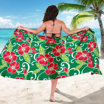 Red Hibiscus Pattern Print Design HB019 Sarong Pareo Wrap-JORJUNE.COM