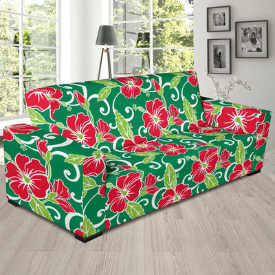 Red Hibiscus Pattern Print Design HB019 Sofa Slipcover-JORJUNE.COM