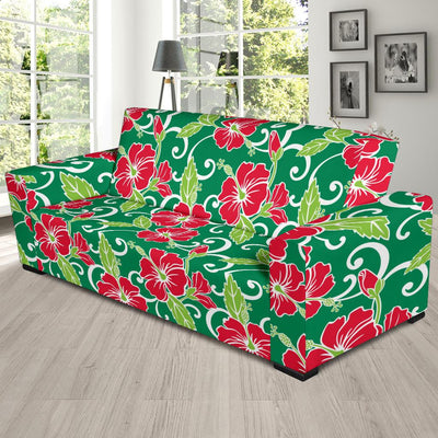 Red Hibiscus Pattern Print Design HB019 Sofa Slipcover-JORJUNE.COM