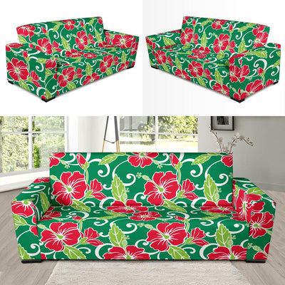 Red Hibiscus Pattern Print Design HB019 Sofa Slipcover-JORJUNE.COM