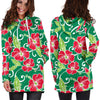 Red Hibiscus Pattern Print Design HB019 Women Hoodie Dress