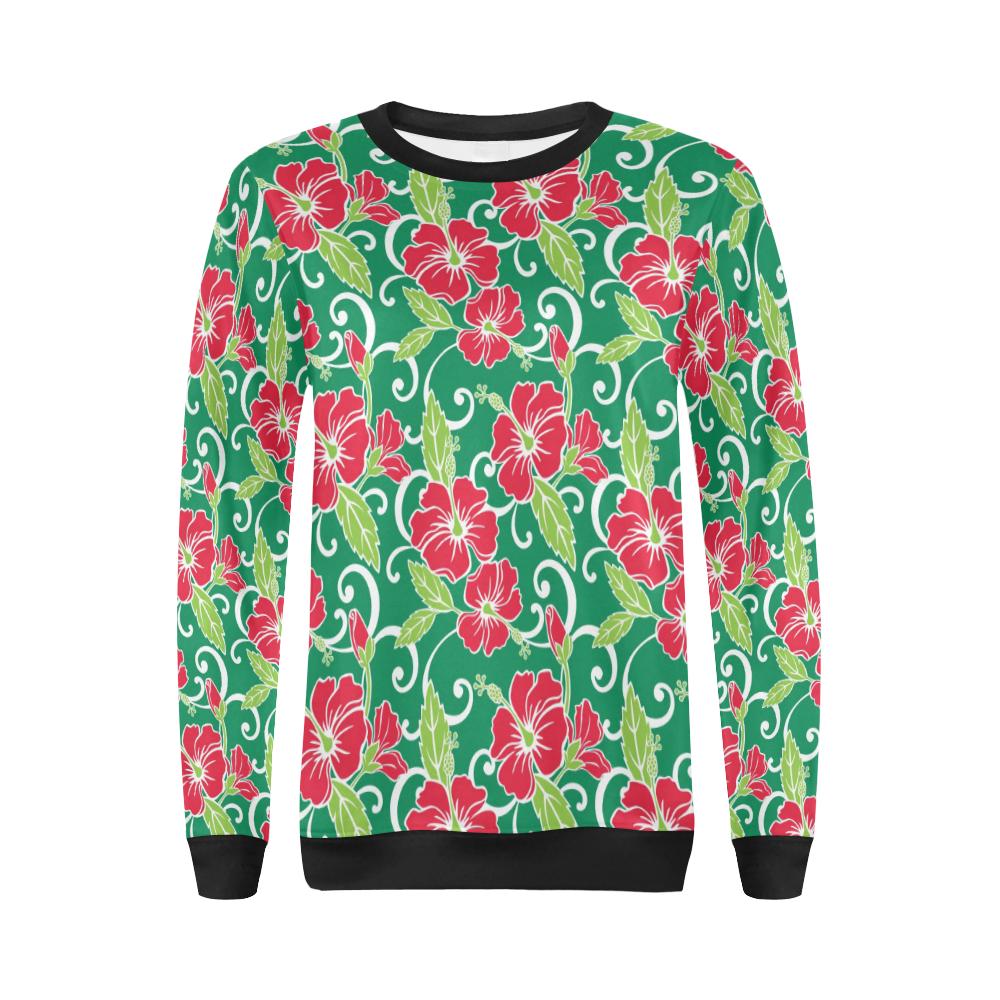 Red Hibiscus Pattern Print Design HB019 Women Long Sleeve Sweatshirt-JorJune