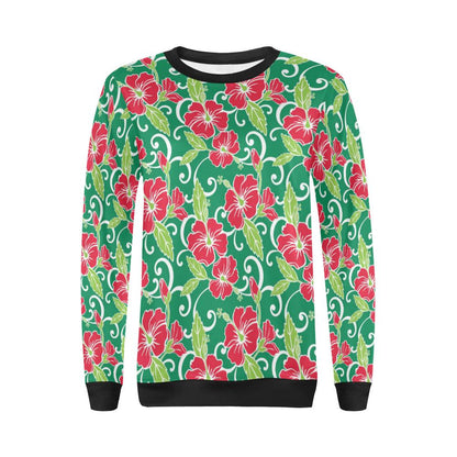 Red Hibiscus Pattern Print Design HB019 Women Long Sleeve Sweatshirt-JorJune