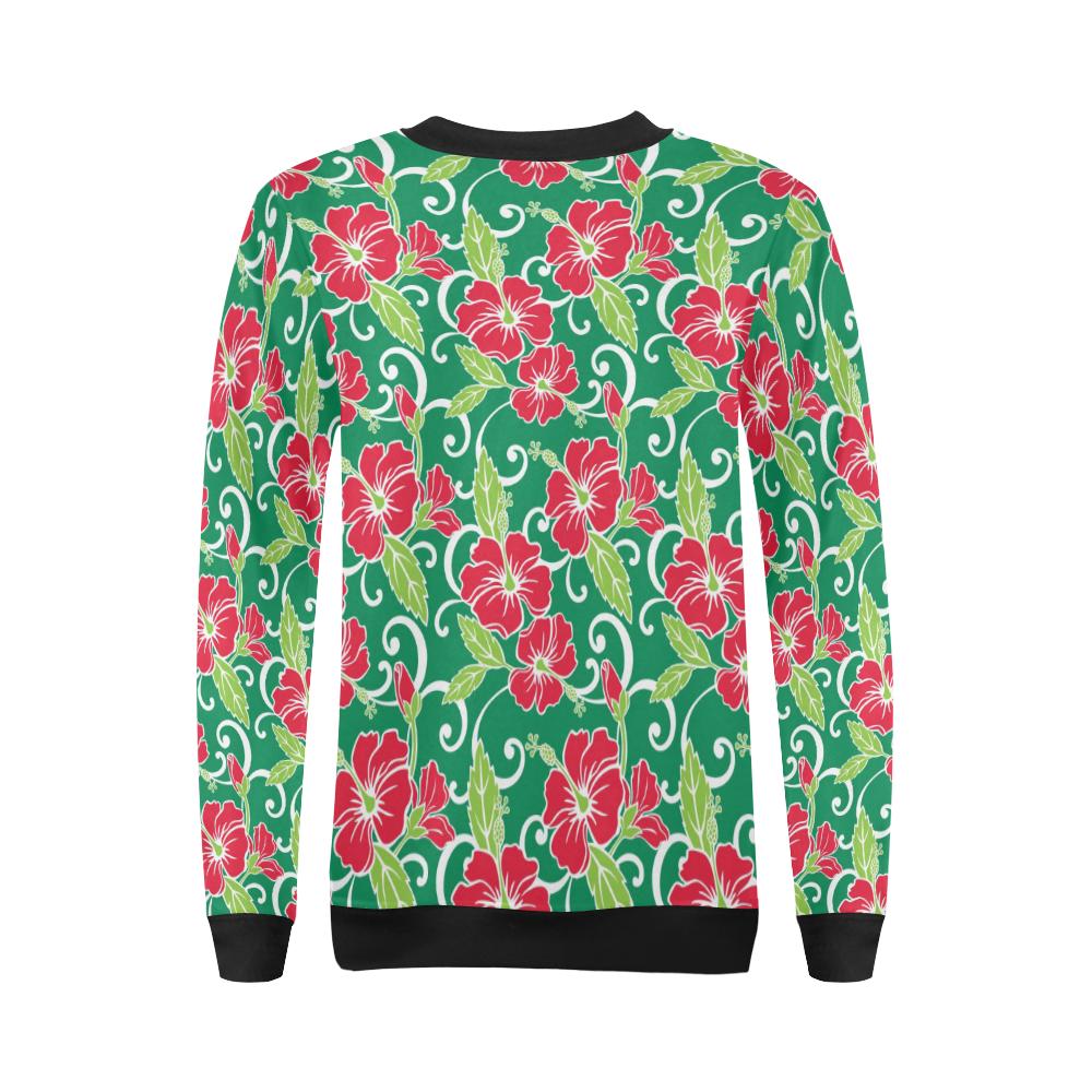Red Hibiscus Pattern Print Design HB019 Women Long Sleeve Sweatshirt-JorJune