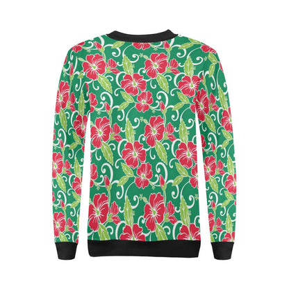 Red Hibiscus Pattern Print Design HB019 Women Long Sleeve Sweatshirt-JorJune