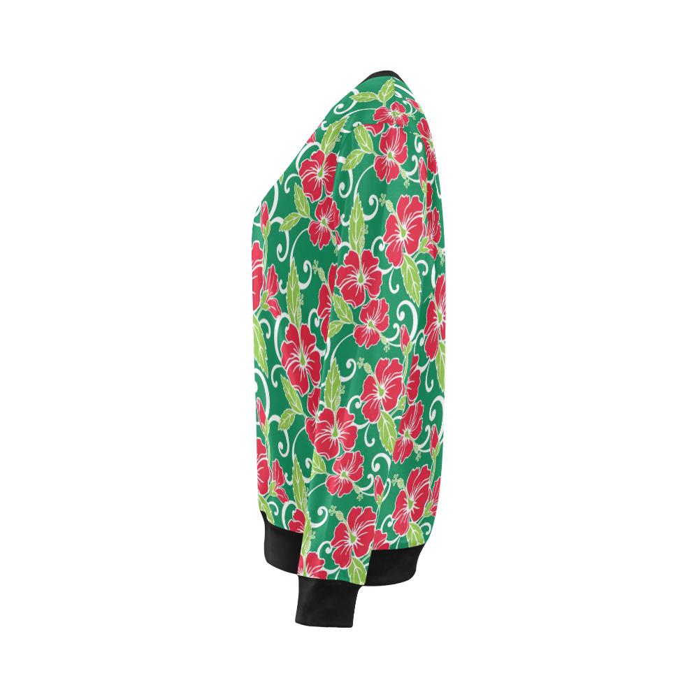 Red Hibiscus Pattern Print Design HB019 Women Long Sleeve Sweatshirt-JorJune