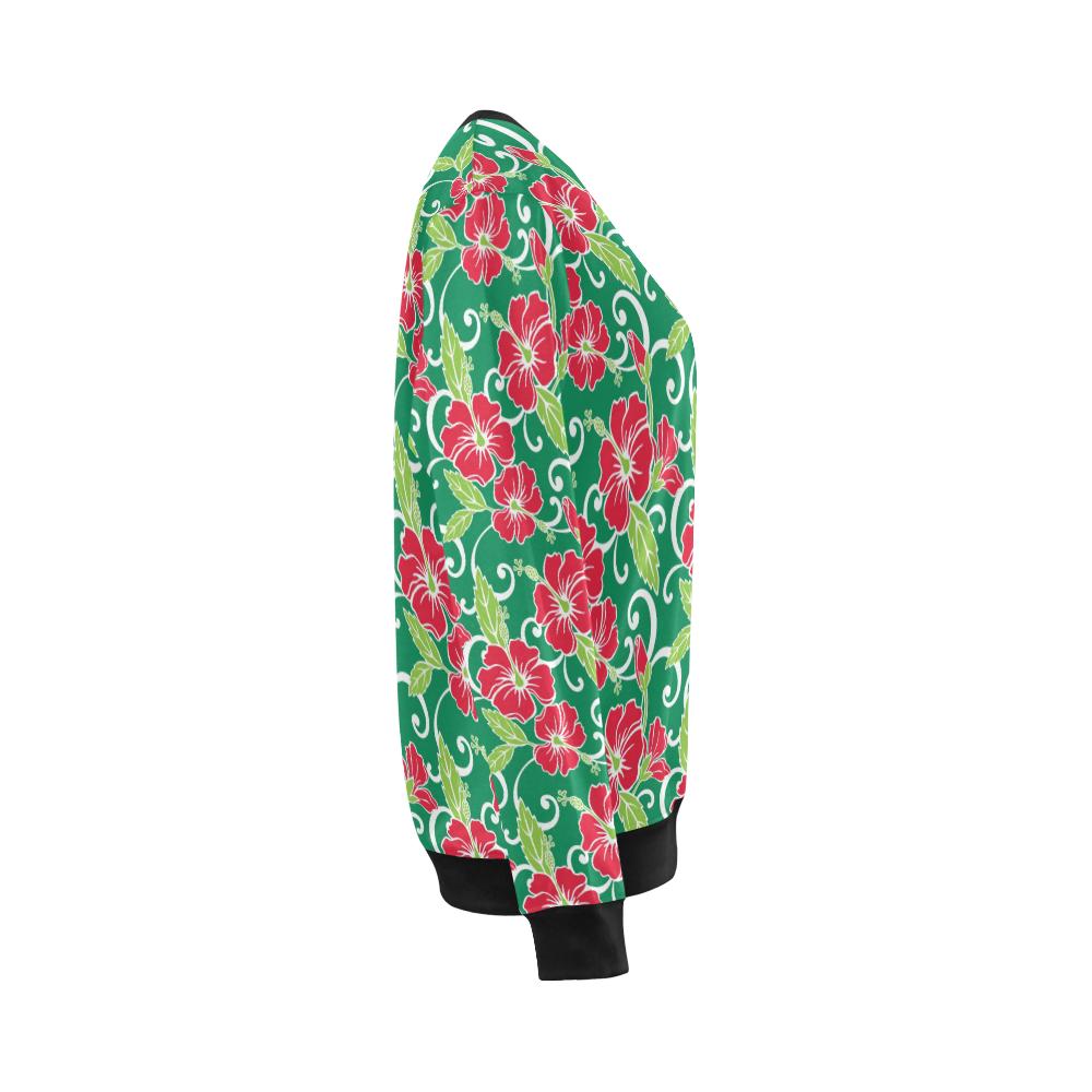 Red Hibiscus Pattern Print Design HB019 Women Long Sleeve Sweatshirt-JorJune