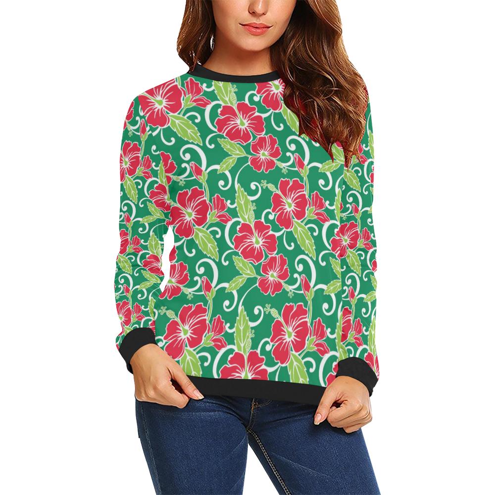 Red Hibiscus Pattern Print Design HB019 Women Long Sleeve Sweatshirt-JorJune