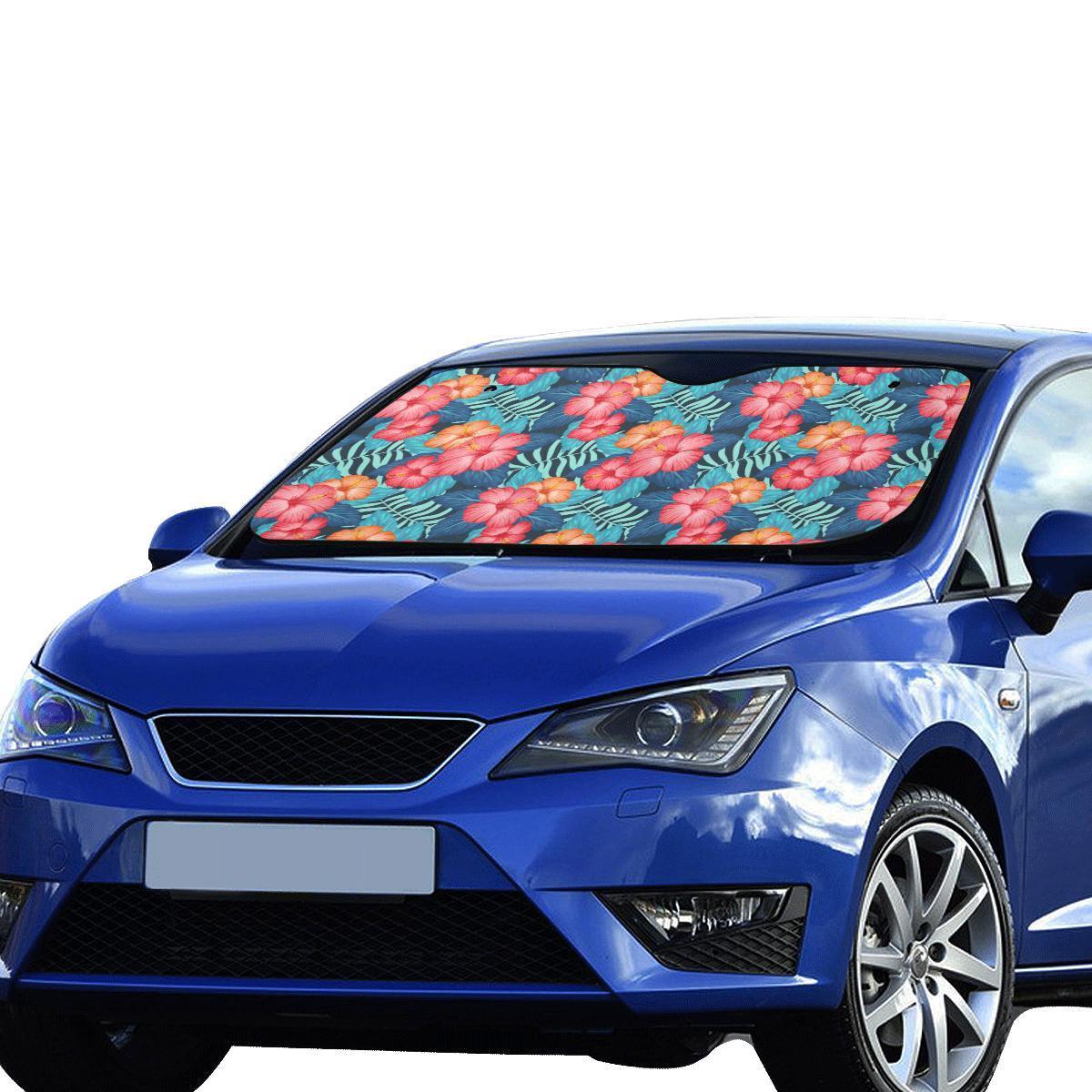 Red Hibiscus Pattern Print Design HB02 Car Sun Shade-JorJune