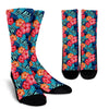 Red Hibiscus Pattern Print Design HB02 Crew Socks-JORJUNE.COM