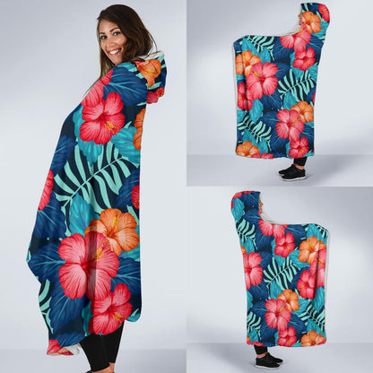 Red Hibiscus Pattern Print Design HB02 Hooded Blanket-JORJUNE.COM