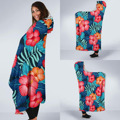 Red Hibiscus Pattern Print Design HB02 Hooded Blanket-JORJUNE.COM